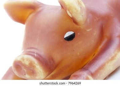 Close up of a rubber pig.