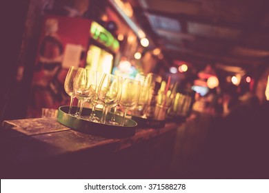 A Close Up Of A Ruin Bar With Drinks In Budapest.