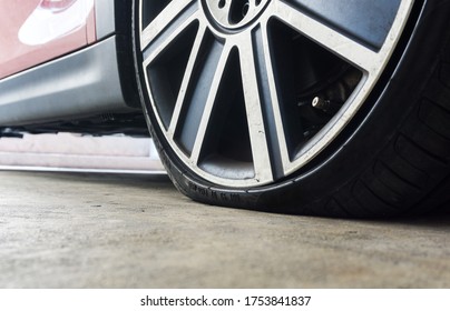 Close up of Run flat tires While there is air tire pressure lose in driving on street background.	