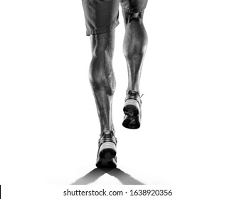 Close up of runners legs isolated on white background
