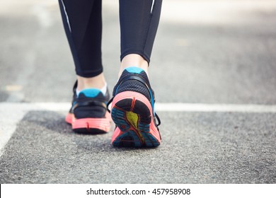 Close Running Shoes On Road Rear Stock Photo 457958908 