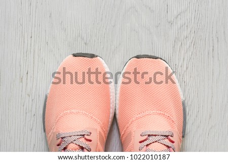 Close up running shoes  on rustic wood,Cleaning shoes concept,Sport shoes.