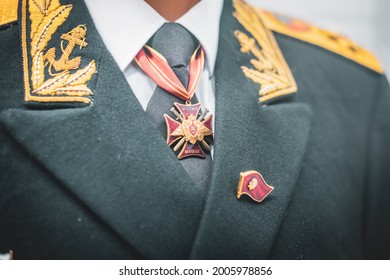 Close Up Of Russian Soviet Cold War Soldier Uniform During Missile Crisis