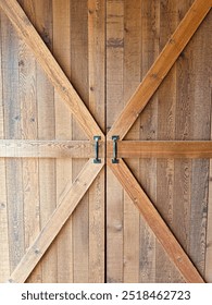 Close up of a rustic cedar barn door