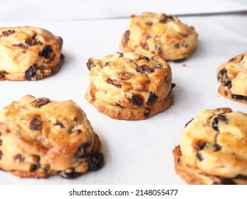 Close Up Rustic Homemade Raisin Scone