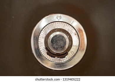 Close Up Of Safe Deposit Box With Numbers.  Old And Steel Safe Deposit Box. 