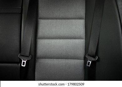 Close Up Safety Belt In A Rear Seat Or Bench Of Modern Car