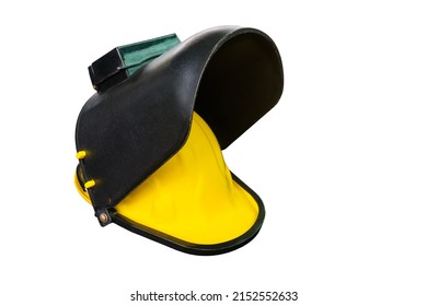 Close Up Safety Helmet With Welding Mask Isolated On White Background.