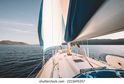 Close Up Of Sailboat Bow With Raised Spinnaker