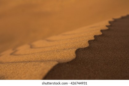 Close Up Of Sand Dune In A Desert In Dubai, United Arab Emirates.