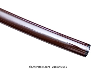 Close up 'Saya' : shining brown scabbard with black horn tip of a 'katana' : Japanese long Sword isolated in white background. selective focus.