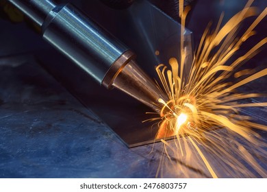 Close up scene the laser welding process by hand held laser welding machine. The high technology welding process by laser welding machine. - Powered by Shutterstock