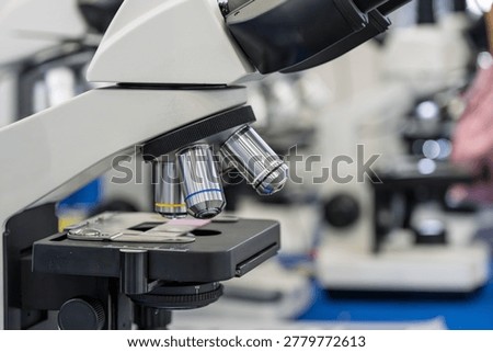 Close up scene of optical microscope in laboratory