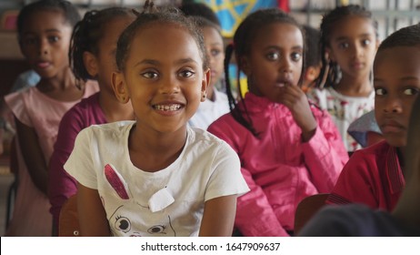 Close Up Of School Children In Classromm Of Sunday School At Addis Abeba. 01st Febr.2020