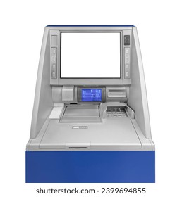 Close up screen ATM Machine isolated on white background