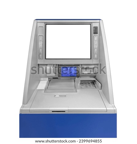 Close up screen ATM Machine isolated on white background