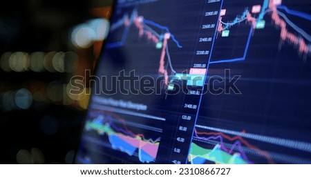 Close up screen chart of business data graph and growth financial graphic report information on futuristic finance. Digital marketing business strategy. Business concepts