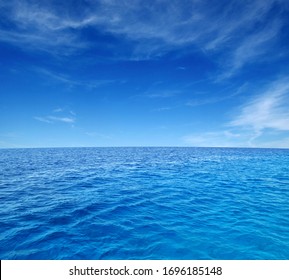 Close Up Of Sea Wave. Summer Sunny Day, Blue Sky, White Clouds And Water Background.
