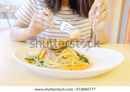 Close Up Seafood Spaghetti