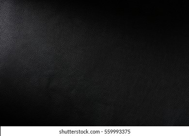 Close up of a section of a black leather swatch showing grain and a shaft of light across