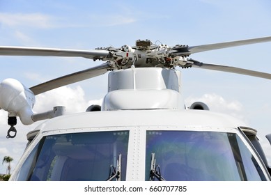 Close up of section propeller helicopter . 