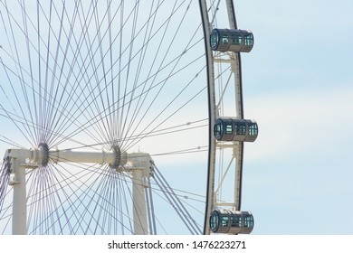 Close Up Of A Section Of The Singapore Flyer And 3 Of Its Pod Capsules, Singapore, Republic Of Singapore.