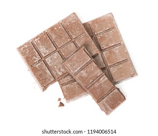 Close Up Of Segment Chocolate Bar Isolated On White Background