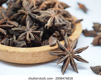Close Up And Selective Focus Kembang Lawang Or Illicium Verum A Medium-sized Evergreen Tree Native To Northeast Vietnam And Southwest China. A Spice Commonly Called Star Anise, Staranise, Star Anise 