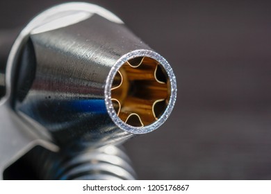 Close Up With Selective Focus Of A Metal Bidet / Hose