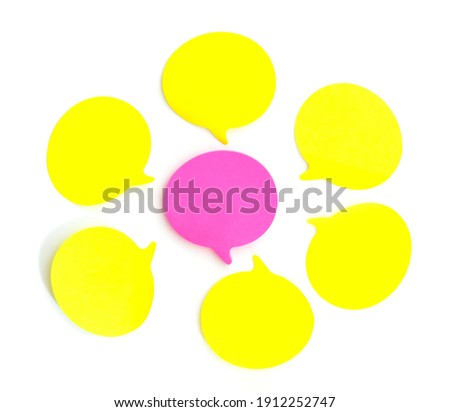 Close up set of paper bubble speech note pad on white background.