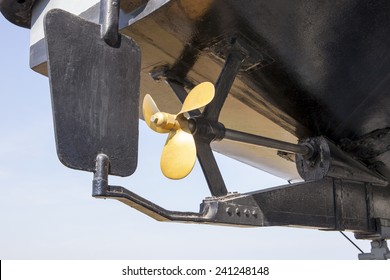 close up ship propeller and direction command set use in naval vessel builting industry and marine transportation