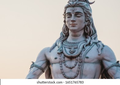 Close up of Shiva God Statue in Rishikesh at sunset