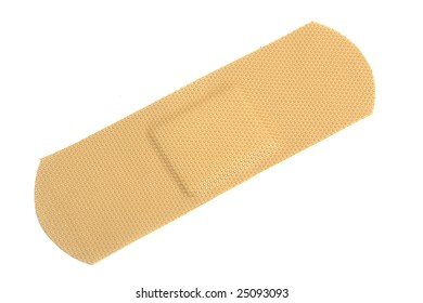 Close Up Shot Of A Bandaid Against Isolated White Background.