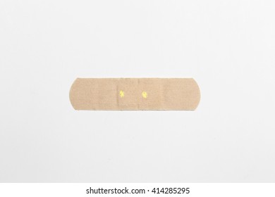 Close Up Shot Of A Bandaid Against Isolated White Background.