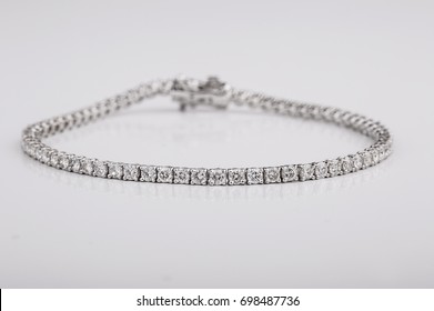 Close Up Shot Of Beautiful Diamond Bracelets On White Background 