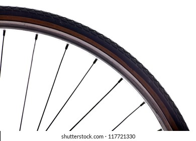 Close Up Shot Of A Bicycle Wheel On White Background