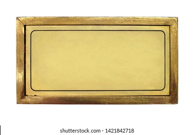 Close Up Shot Of Blank Brass Nameplate Isolated Over White Background