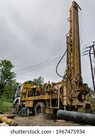 A Close Up Shot Bore Well Drilling Truck, Tubewell Drilling Machine.