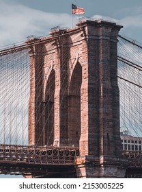 Close up shot of the Brooklyn Bridge in New York City