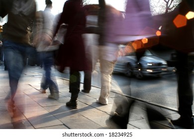 Close Up Shot Of A Busy People Walking