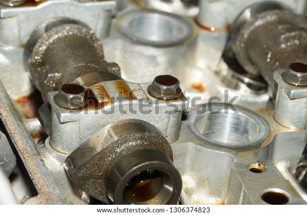 Close up shot of car engine with motor oil.\
Automobile accessories\
concept