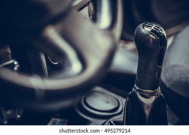 Close Up Shot Of A Car's Gear Shifter.