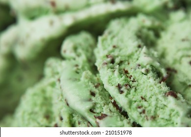 A close up shot of chocolate mint ice cream. 