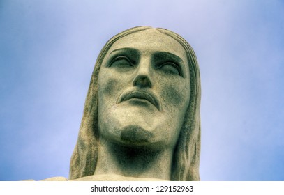 Close Up Shot Of Christ The Redeemer, The Famous Statue Of Rio De Janeiro, Brazil