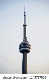Close up shot of the CN Tower (Summer 2018 of Toronto, Canada).
