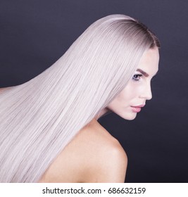 Close Up Shot Of A Cold Blonde Hair, Studio Shot 