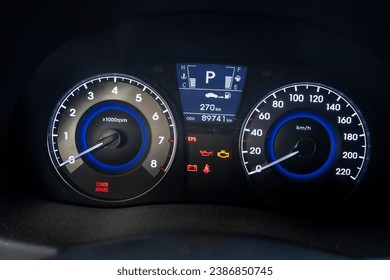 A Close Shot Of The Dashboard Of The Car. Speedometer