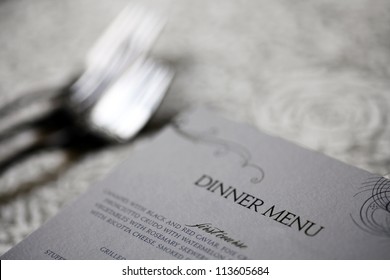 Close Up Shot Of A Dinner Menu On A Table