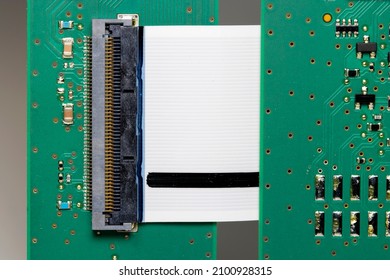 Close Up Shot Of Flexible Cable Connector On PCB Board