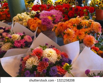 Close Up Shot Of Flowers At Pike Place Market In Seattle